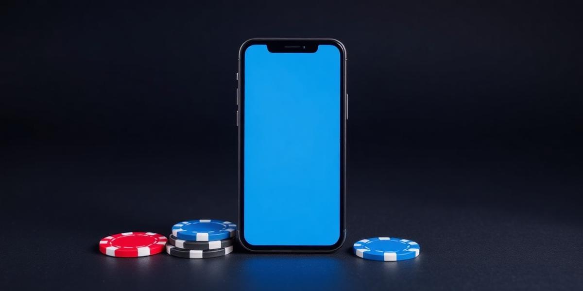 A smartphone with a blank blue screen beside casino chips