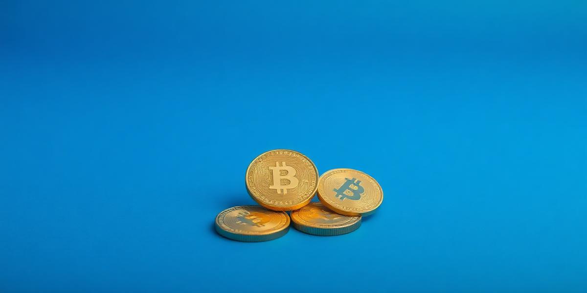 A small pile of gold coins on a bright blue background